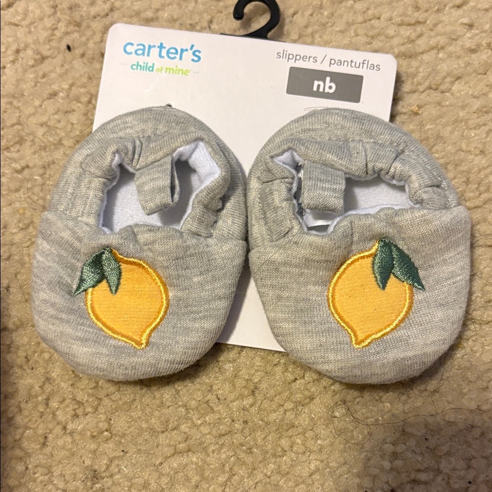 Carter's Gray Baby Booties with Lemon Patch